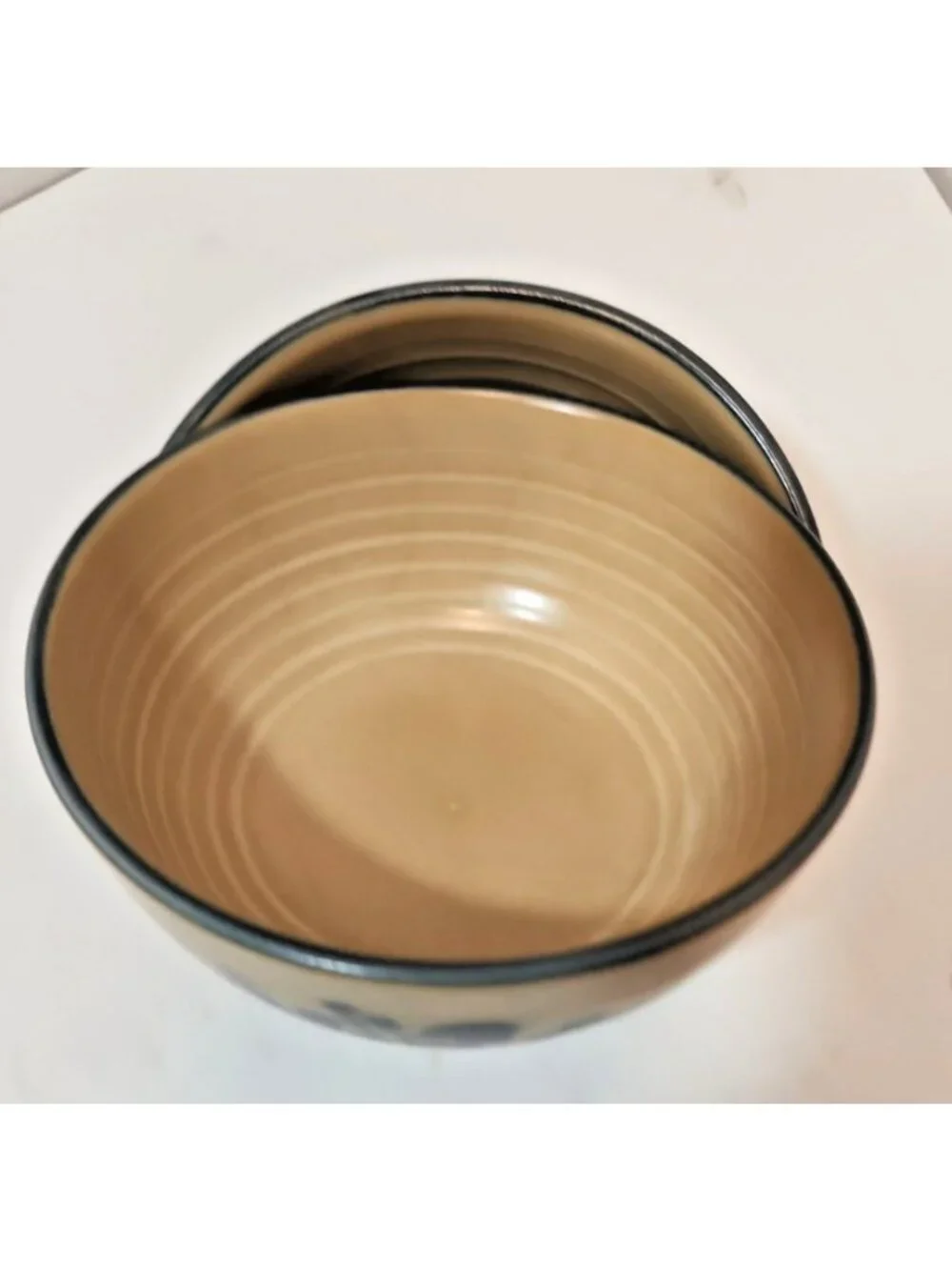 Vtg Pfaltzgraff Folk Art Soup/Cereal Bowls #009 Set of 3 Castle USA Tan & Blue